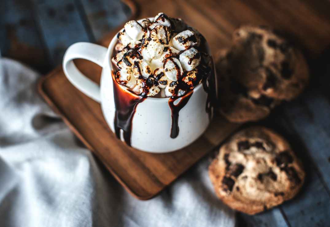 chocolate marshmallow frappe served in mug